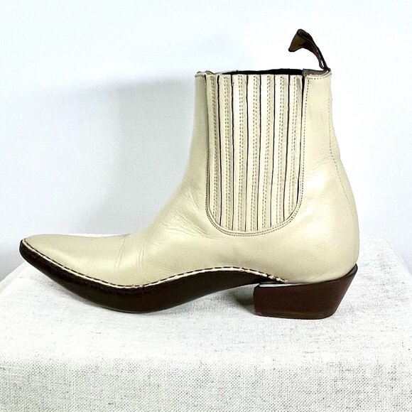 El Canelo Ivory Leather Boots Men’s Charro Western Pull-On Handmade in Mexico - Picture 8 of 16